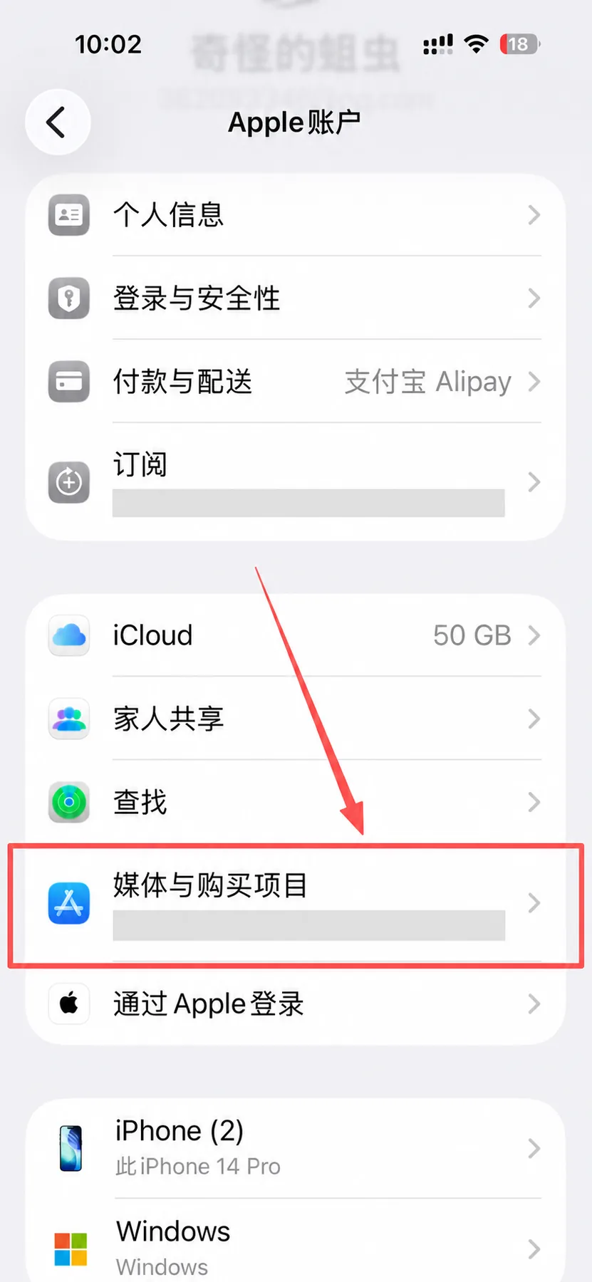iOS 26.6 Apple 账户页面中的媒体与购买项目入口